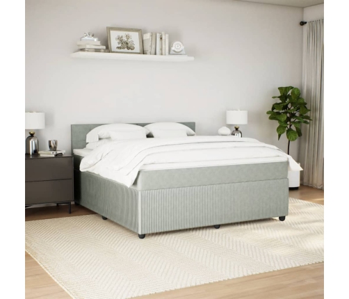 Cama box spring con colchón terciopelo gris claro 180x200 cm