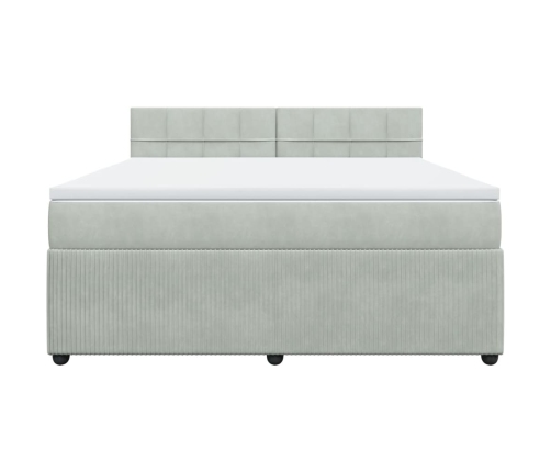 Cama box spring con colchón terciopelo gris claro 180x200 cm