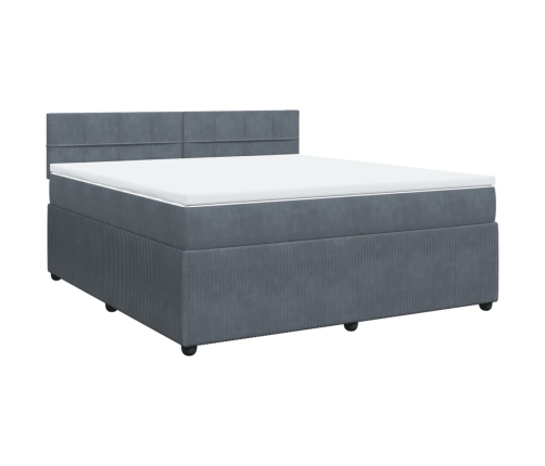 Cama box spring con colchón terciopelo gris oscuro 180x200 cm