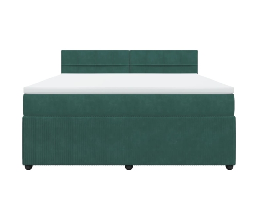 Cama box spring con colchón terciopelo verde oscuro 180x200 cm