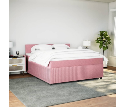 Cama box spring con colchón terciopelo rosa 180x200 cm