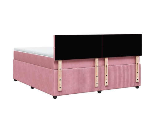 Cama box spring con colchón terciopelo rosa 180x200 cm