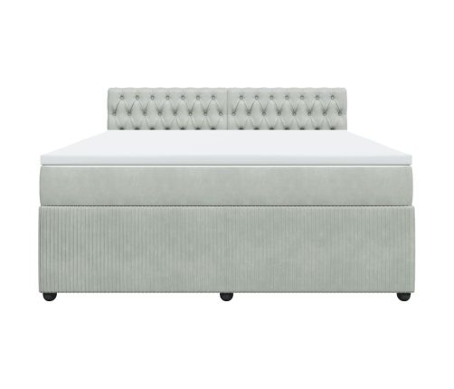 Cama box spring con colchón terciopelo gris claro 180x200 cm