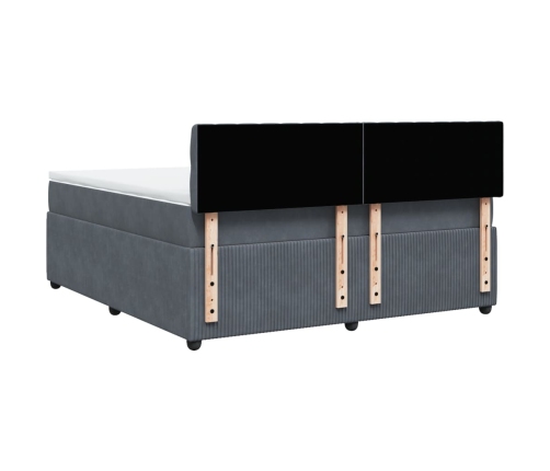 Cama box spring con colchón terciopelo gris oscuro 180x200 cm