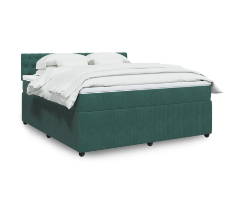 Cama box spring con colchón terciopelo verde oscuro 180x200 cm