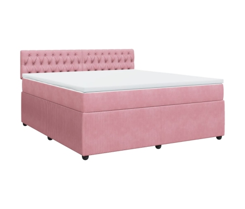 Cama box spring con colchón terciopelo rosa 180x200 cm