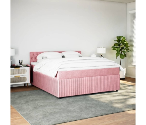 Cama box spring con colchón terciopelo rosa 180x200 cm