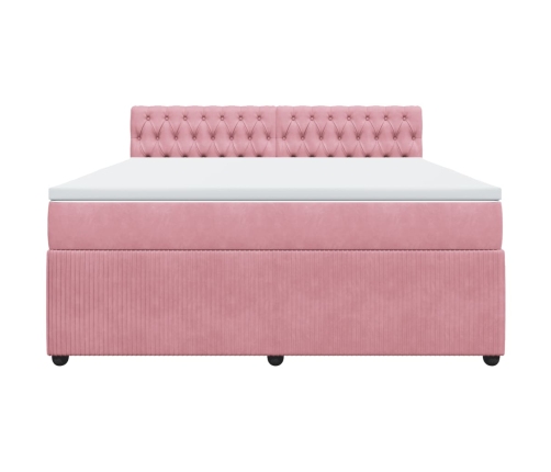 Cama box spring con colchón terciopelo rosa 180x200 cm