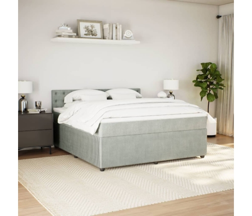 Cama box spring con colchón terciopelo gris claro 180x200 cm