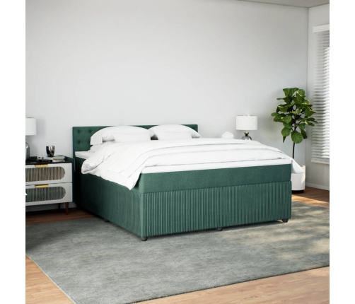 Cama box spring con colchón terciopelo verde oscuro 180x200 cm