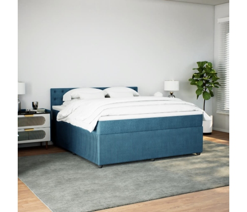 Cama box spring con colchón terciopelo azul 180x200 cm