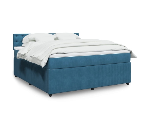 Cama box spring con colchón terciopelo azul 180x200 cm