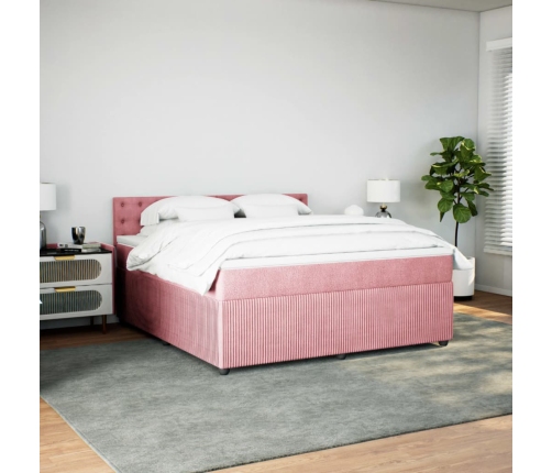 Cama box spring con colchón terciopelo rosa 180x200 cm