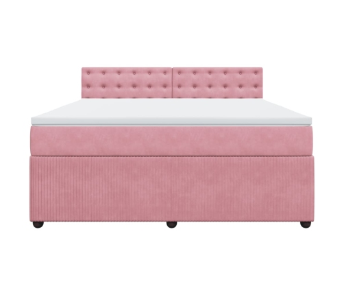 Cama box spring con colchón terciopelo rosa 180x200 cm