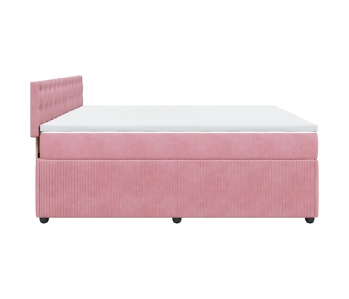 Cama box spring con colchón terciopelo rosa 180x200 cm