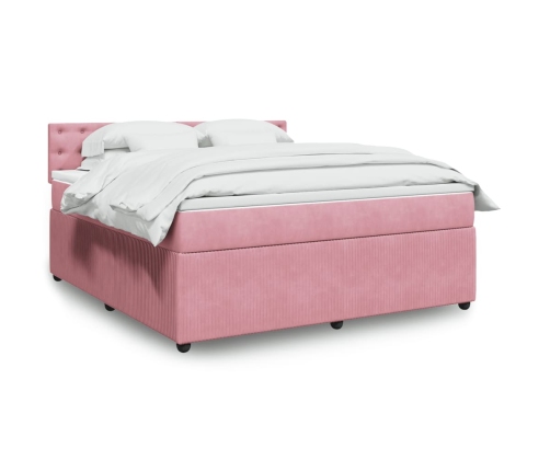 Cama box spring con colchón terciopelo rosa 180x200 cm