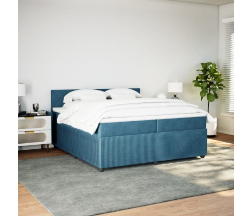 Cama box spring con colchón terciopelo azul 200x200 cm