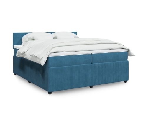 Cama box spring con colchón terciopelo azul 200x200 cm