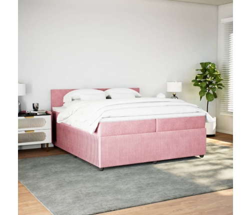 Cama box spring con colchón terciopelo rosa 200x200 cm