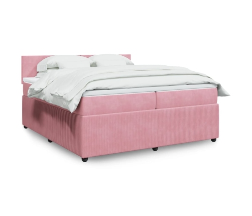 Cama box spring con colchón terciopelo rosa 200x200 cm