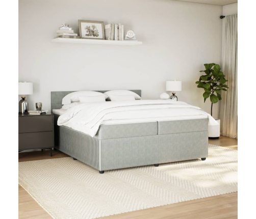 Cama box spring con colchón terciopelo gris claro 200x200 cm