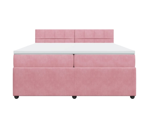 Cama box spring con colchón terciopelo rosa 200x200 cm