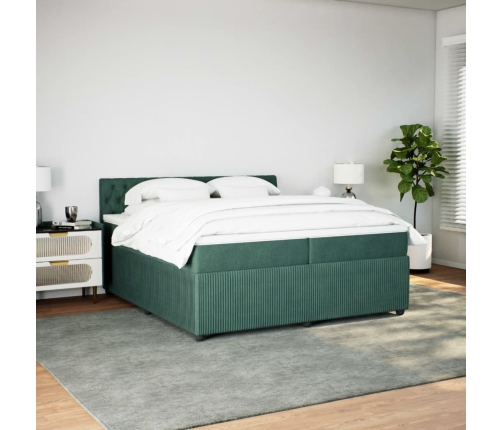 Cama box spring con colchón terciopelo verde oscuro 200x200 cm