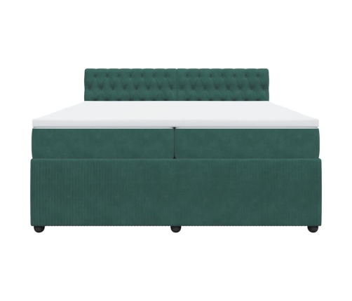 Cama box spring con colchón terciopelo verde oscuro 200x200 cm