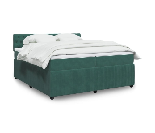 Cama box spring con colchón terciopelo verde oscuro 200x200 cm