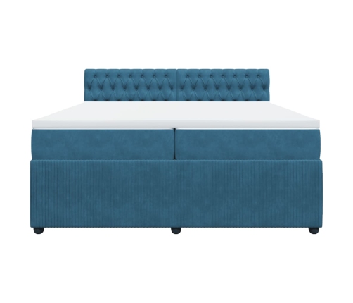 Cama box spring con colchón terciopelo azul 200x200 cm