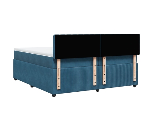 Cama box spring con colchón terciopelo azul 200x200 cm