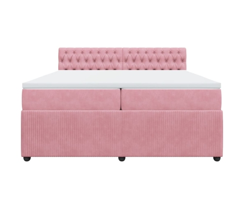 Cama box spring con colchón terciopelo rosa 200x200 cm