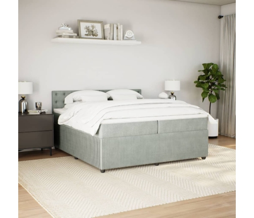 Cama box spring con colchón terciopelo gris claro 200x200 cm