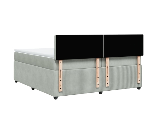 Cama box spring con colchón terciopelo gris claro 200x200 cm