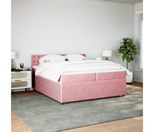 Cama box spring con colchón terciopelo rosa 200x200 cm