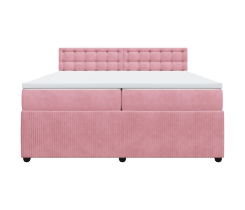 Cama box spring con colchón terciopelo rosa 200x200 cm