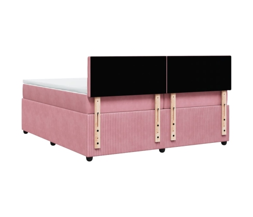 Cama box spring con colchón terciopelo rosa 200x200 cm