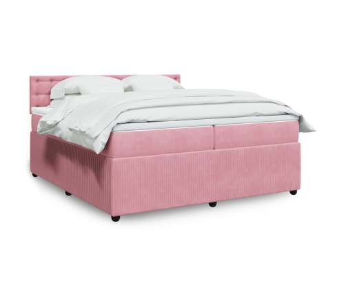 Cama box spring con colchón terciopelo rosa 200x200 cm