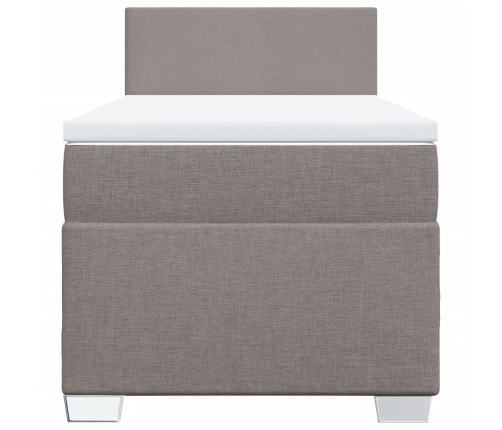 Cama box spring con colchón tela gris taupe 80x200 cm