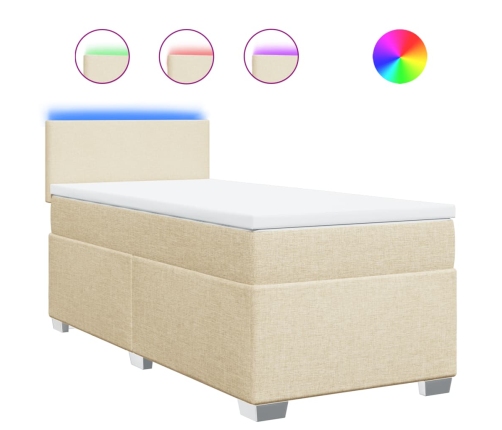 Cama box spring con colchón tela color crema 80x200 cm