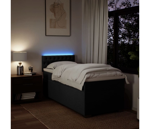 Cama box spring con colchón tela negro 80x200 cm