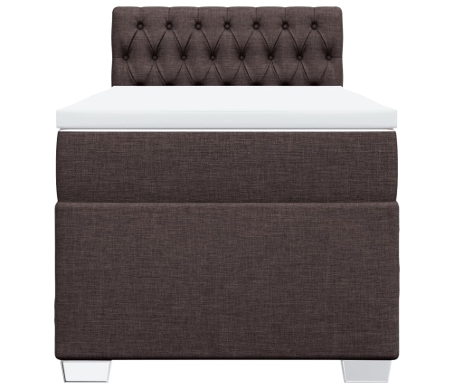 Cama box spring con colchón tela marrón oscuro 80x200 cm