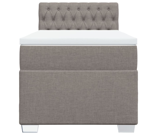 Cama box spring con colchón tela gris taupe 80x200 cm