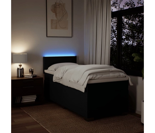 Cama box spring con colchón tela negro 90x190 cm