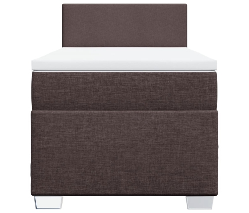 Cama box spring con colchón tela marrón oscuro 90x190 cm