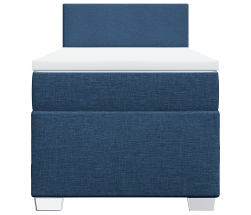 Cama box spring con colchón tela azul 90x190 cm