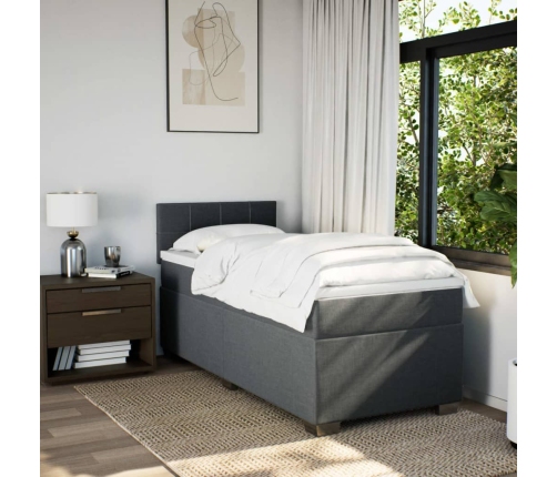 Cama box spring con colchón tela gris oscuro 90x190 cm