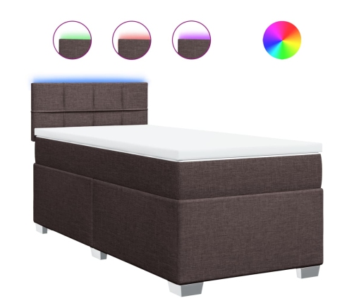 Cama box spring con colchón tela marrón oscuro 90x190 cm