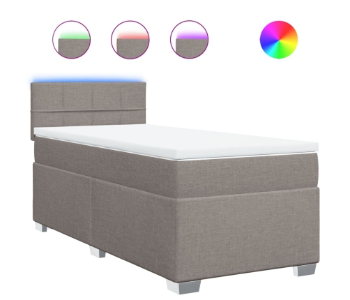 Cama box spring con colchón tela gris taupe 90x190 cm