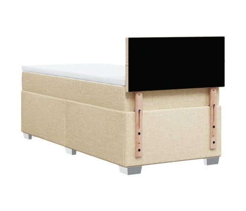 Cama box spring con colchón tela color crema 90x190 cm